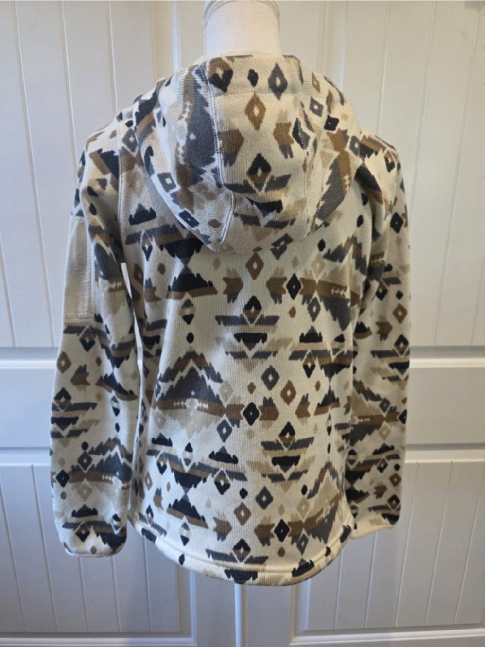 Columbia Sweater Weather Fleece Hooded Quarter Zip Sz S Cream Aztec Outdoor Hike - Picture 5 of 14